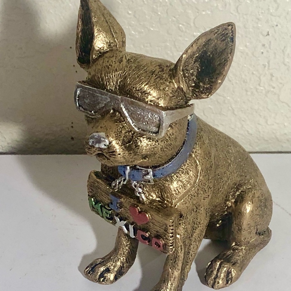 Gold Colored Cool 😎 Chihuahua Dog with Shades Figurine with Silver Glasses